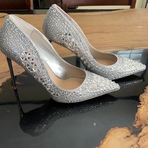 Steve Madden silver heels with rhinestone details